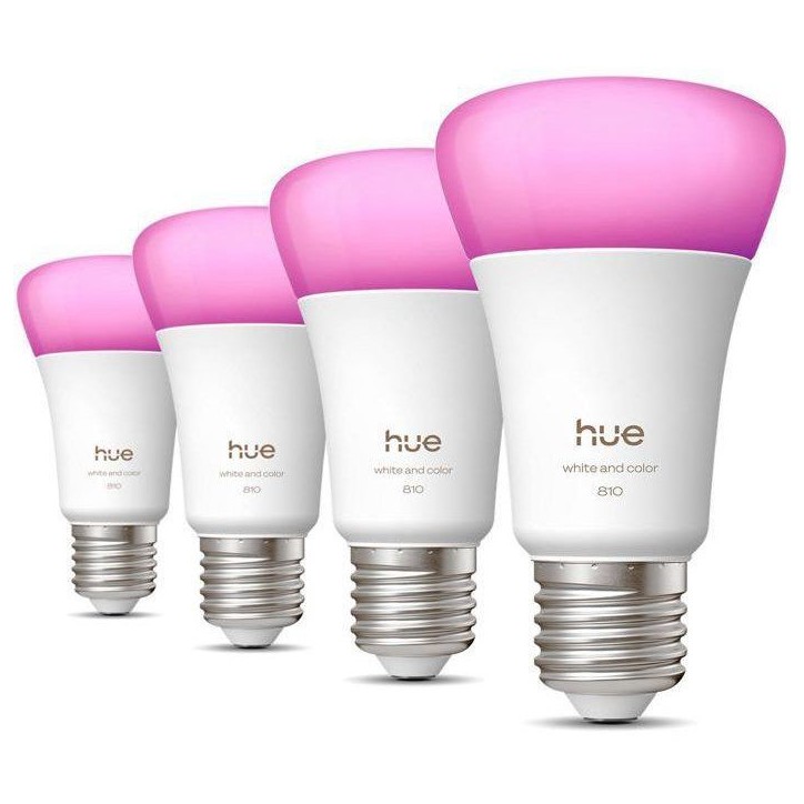 Pack de 4 ampoules LED connectées A60 - PHILIPS HUE - Lumiere blanche et colorée - Culot E27 - 6W - 1000-2000k - 810 lumens
