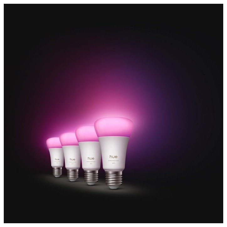 Pack de 4 ampoules LED connectées A60 - PHILIPS HUE - Lumiere blanche et colorée - Culot E27 - 6W - 1000-2000k - 810 lumens