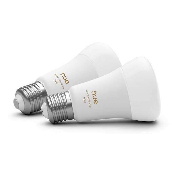 Pack de 2 ampoules LED connectées A60 - PHILIPS HUE - Lumiere blanche chaude - Culot E27 - 8,1W - 1000-2000k - 1100 lumens Pack de 2 ampoules LED connectées A60 - PHILIPS HUE - Lumiere blanche chaude - Culot E27 - 8,1W - 1000-2000k - 1100 lumens