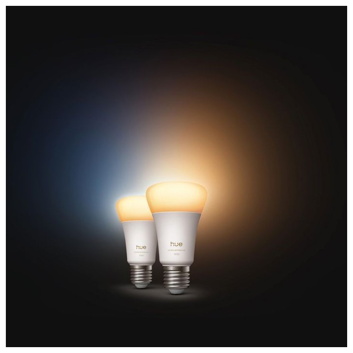 Pack de 2 ampoules LED connectées A60 - PHILIPS HUE - Lumiere blanche chaude - Culot E27 - 8,1W - 1000-2000k - 1100 lumens Pack de 2 ampoules LED connectées A60 - PHILIPS HUE - Lumiere blanche chaude - Culot E27 - 8,1W - 1000-2000k - 1100 lumens