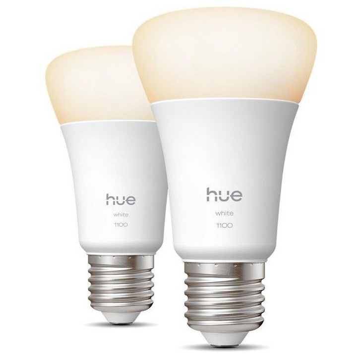 Pack de 2 ampoules LED connectées A60 - PHILIPS HUE - Lumiere blanche chaude - 2700K - Culot E27 - 9,5 W - 1100 lumens