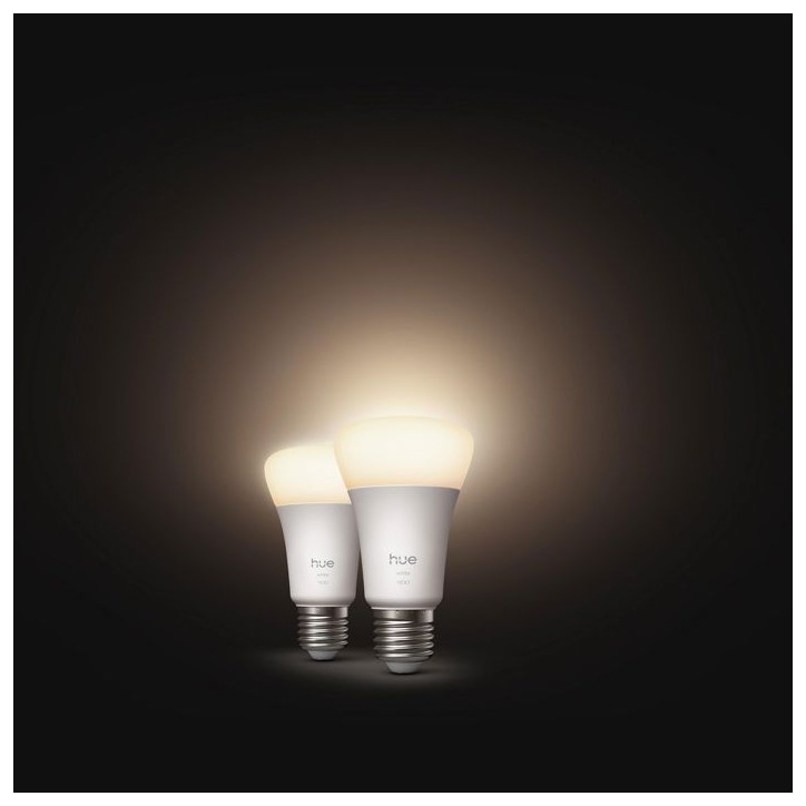 Pack de 2 ampoules LED connectées A60 - PHILIPS HUE - Lumiere blanche chaude - 2700K - Culot E27 - 9,5 W - 1100 lumens