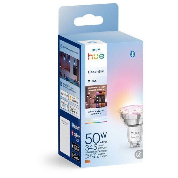 Spot LED connecté GU10 - PHILIPS HUE - Lumiere blanche et colorée - 4,7 W - 2200-6500K - 345 lumens
