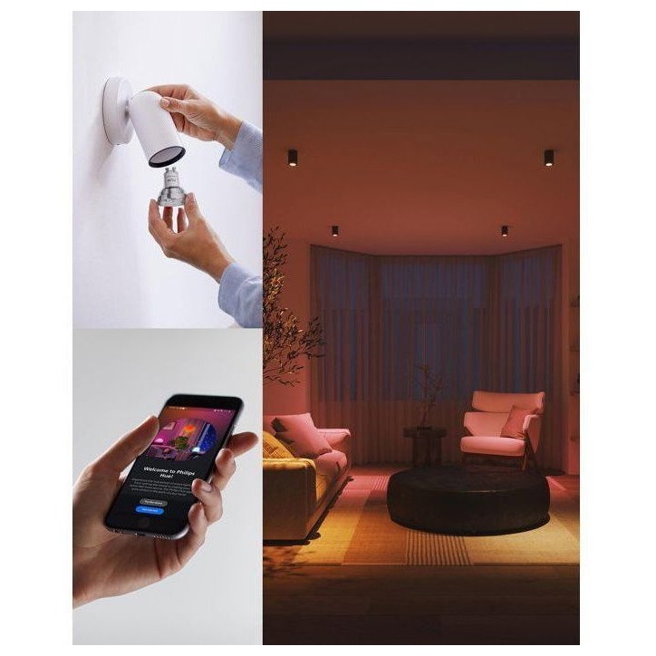 Spot LED connecté GU10 - PHILIPS HUE - Lumiere blanche et colorée - 4,7 W - 2200-6500K - 345 lumens