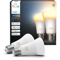 Pack de 2 ampoules LED connectées A60 - PHILIPS HUE - Lumiere blanche - Culot E27 - 6W - 1000-2000k - 810 lumens