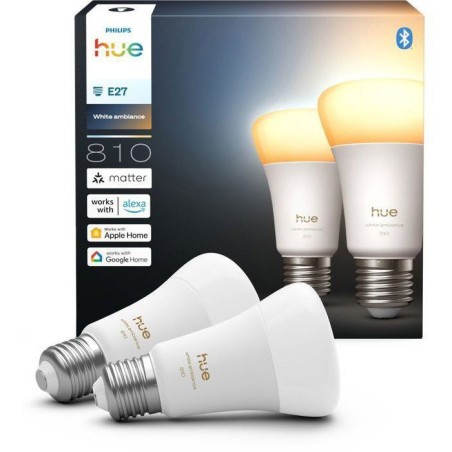 Pack de 2 ampoules LED connectées A60 - PHILIPS HUE - Lumiere blanche - Culot E27 - 6W - 1000-2000k - 810 lumens