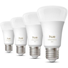 Pack de 4 ampoules LED connectées A60 - PHILIPS HUE - Lumiere blanche