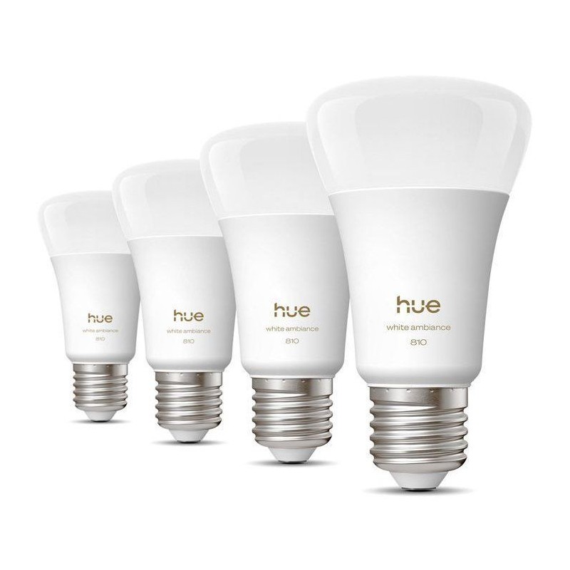 Pack de 4 ampoules LED connectées A60 - PHILIPS HUE - Lumiere blanche