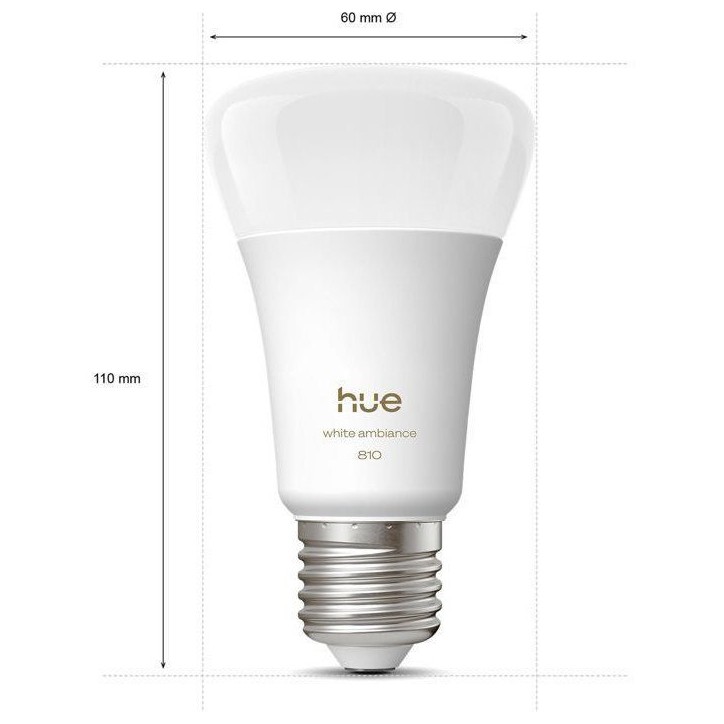 Pack de 4 ampoules LED connectées A60 - PHILIPS HUE - Lumiere blanche chaude - Culot E27 - 6W - 1000-2000k - 810 lumens Pack de 4 ampoules LED connectées A60 - PHILIPS HUE - Lumiere blanche chaude - Culot E27 - 6W - 1000-2000k - 810 lumens