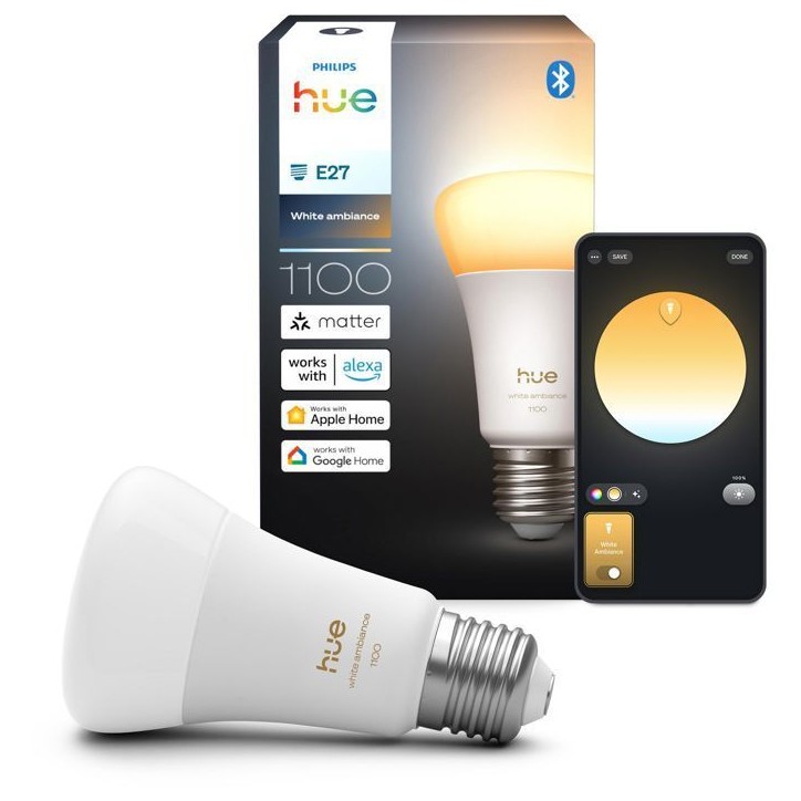 Ampoule LED connectée A60 - PHILIPS HUE - Lumiere blanche chaude - Culot E27 - 8,1W - 1000-2000k - 1100 lumens Ampoule LED connectée A60 - PHILIPS HUE - Lumiere blanche chaude - Culot E27 - 8,1W - 1000-2000k - 1100 lumens