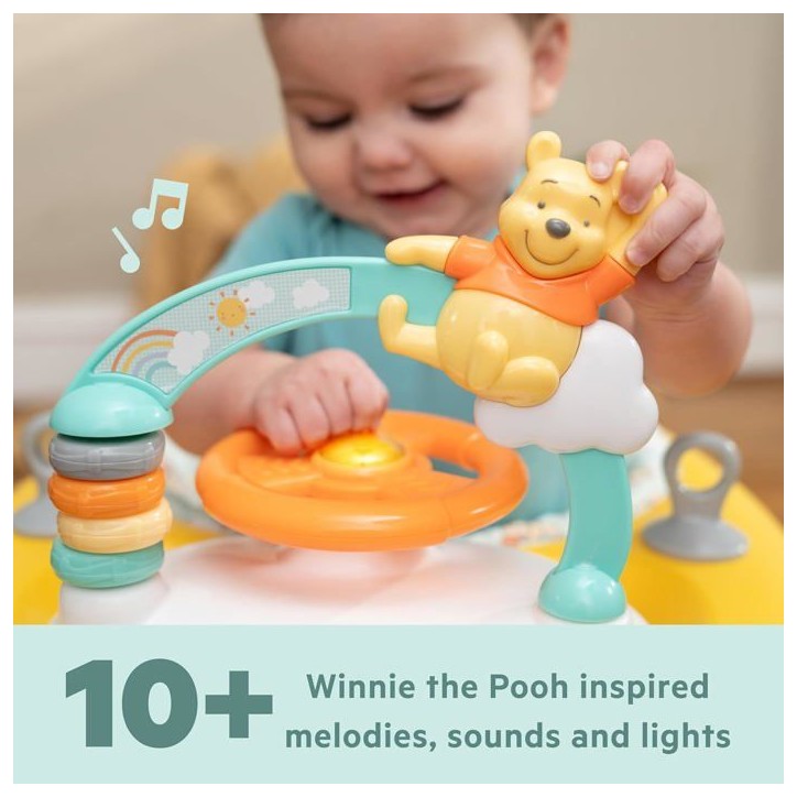 DISNEY BABY -WINNIE- Trotteur bébé évolutif et pliable 2-en-1, Jouet d'éveil amovible intégré, Musique, Lumieres, Hauteur