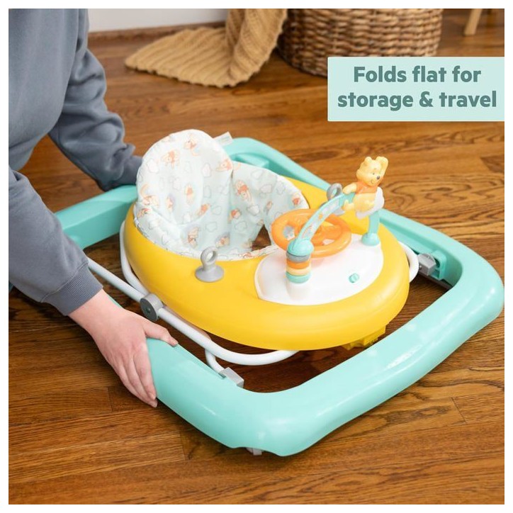 DISNEY BABY -WINNIE- Trotteur bébé évolutif et pliable 2-en-1, Jouet d'éveil amovible intégré, Musique, Lumieres, Hauteur