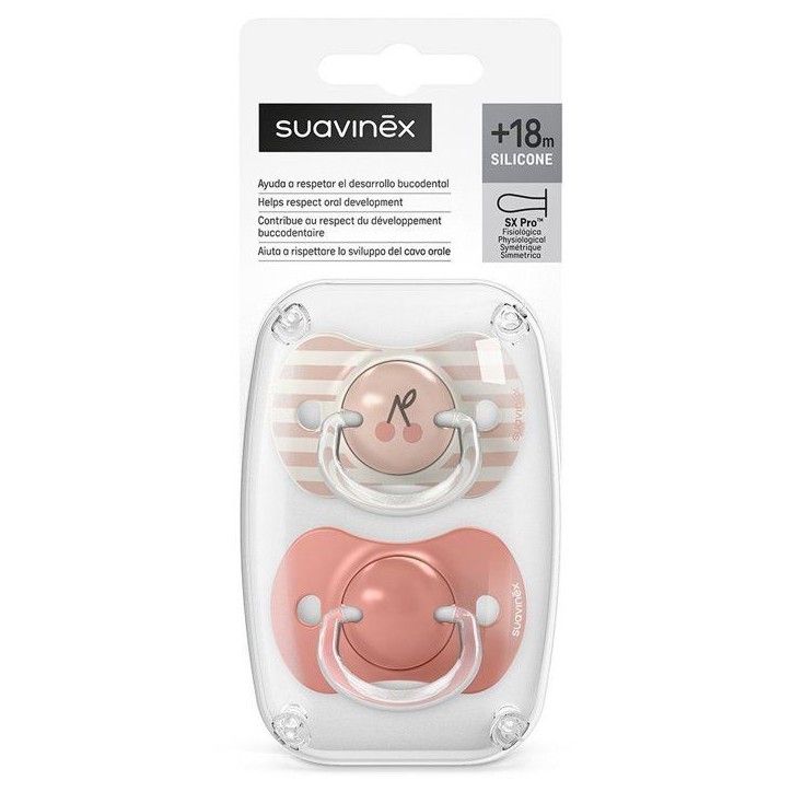 Lot de 2 sucettes symétriques - SUAVINEX - Birdies - SX Pro - 18 mois et plus - Rose Lot de 2 sucettes symétriques - SUAVINEX - Birdies - SX Pro - 18 mois et plus - Rose