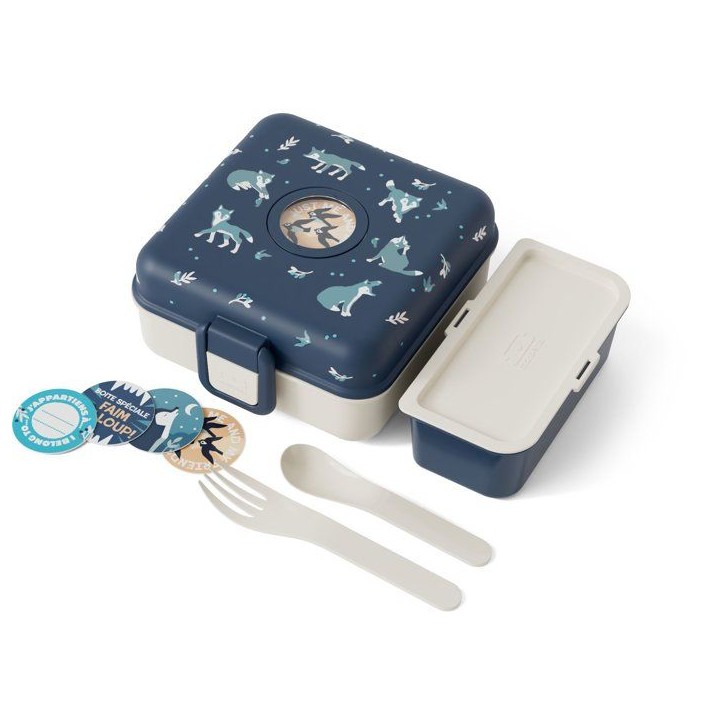 Boite a Sandwich Enfant - MONBENTO - Couverts inclus - Sans BPA - Snacky Wolf