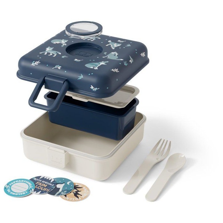 Boite a Sandwich Enfant - MONBENTO - Couverts inclus - Sans BPA - Snacky Wolf