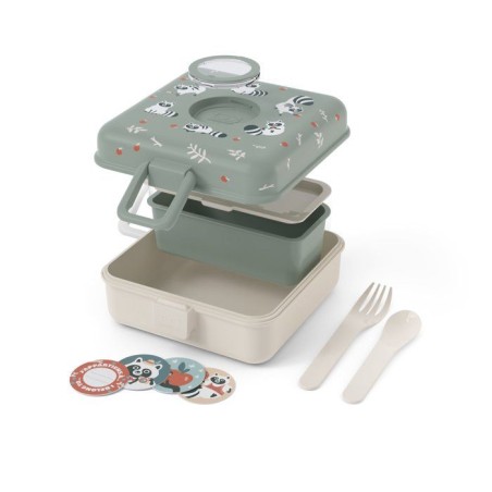 Boite a Sandwich Enfant - MONBENTO - Couverts inclus - Sans BPA - Snacky Raccoon