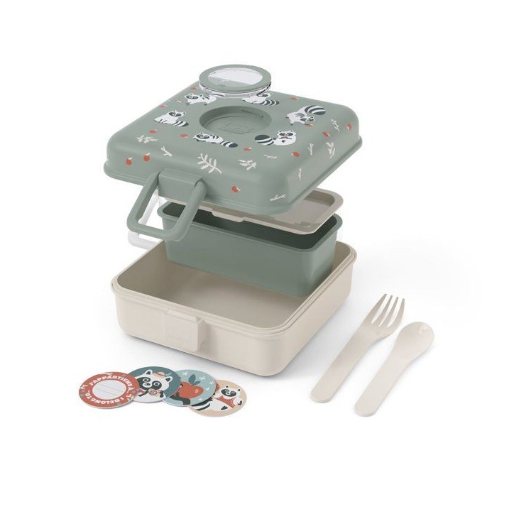 Boite a Sandwich Enfant - MONBENTO - Couverts inclus - Sans BPA - Snacky Raccoon Boite a Sandwich Enfant - MONBENTO - Couverts inclus - Sans BPA - Snacky Raccoon