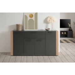 Buffet CENTO - Gris Anthracite & Chene Artisan - 4 portes, 1 tiroir -