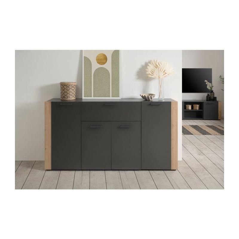 Buffet CENTO - Gris Anthracite & Chene Artisan - 4 portes, 1 tiroir -