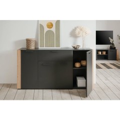 Buffet CENTO - Gris Anthracite & Chene Artisan - 4 portes, 1 tiroir - 162 x 35 x 85 cm