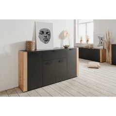 Buffet CENTO - Gris Anthracite & Chene Artisan - 4 portes, 1 tiroir -