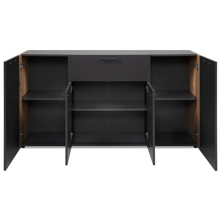Buffet CENTO - Gris Anthracite & Chene Artisan - 4 portes, 1 tiroir - 162 x 35 x 85 cm Buffet CENTO - Gris Anthracite & Chene Artisan - 4 portes, 1 tiroir - 162 x 35 x 85 cm