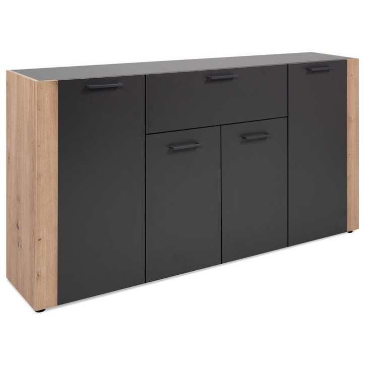 Buffet CENTO - Gris Anthracite & Chene Artisan - 4 portes, 1 tiroir - 162 x 35 x 85 cm Buffet CENTO - Gris Anthracite & Chene Artisan - 4 portes, 1 tiroir - 162 x 35 x 85 cm