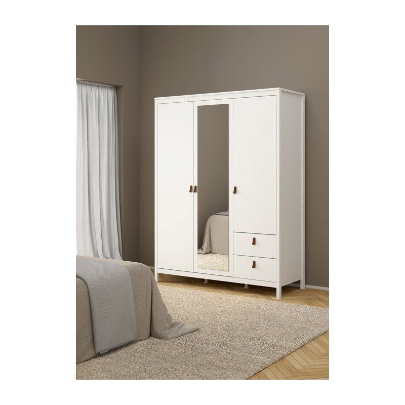 Armoire de chambre - MADRID - Blanc - 3 portes dont 1 avec miroir - 15