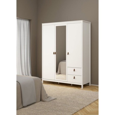Armoire de chambre - MADRID - Blanc - 3 portes dont 1 avec miroir - 15