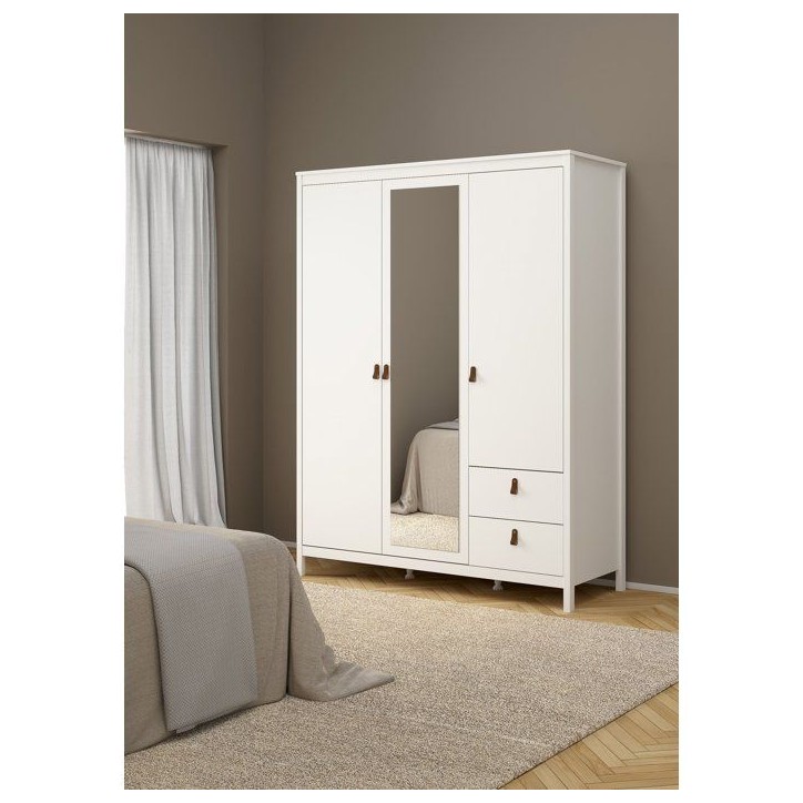 Armoire de chambre - MADRID - Blanc - 3 portes dont 1 avec miroir - 150 x 58,4 x 199 cm Armoire de chambre - MADRID - Blanc - 3 portes dont 1 avec miroir - 150 x 58,4 x 199 cm