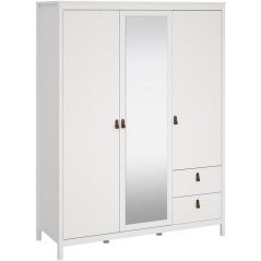 Armoire de chambre - MADRID - Blanc - 3 portes dont 1 avec miroir - 150 x 58,4 x 199 cm