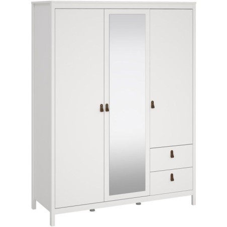 Armoire de chambre - MADRID - Blanc - 3 portes dont 1 avec miroir - 150 x 58,4 x 199 cm