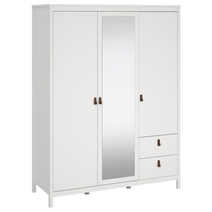 Armoire de chambre - MADRID - Blanc - 3 portes dont 1 avec miroir - 150 x 58,4 x 199 cm Armoire de chambre - MADRID - Blanc - 3 portes dont 1 avec miroir - 150 x 58,4 x 199 cm