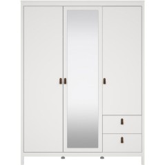 Armoire de chambre - MADRID - Blanc - 3 portes dont 1 avec miroir - 15