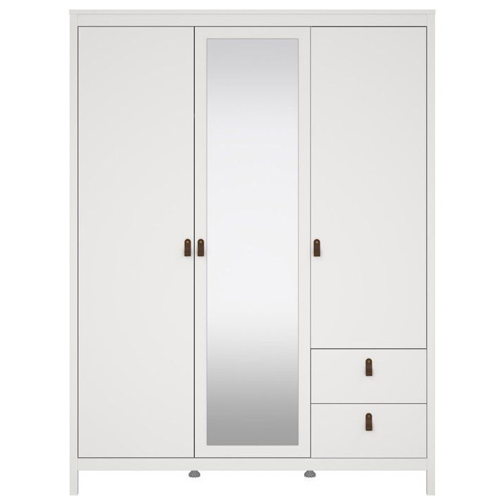 Armoire de chambre - MADRID - Blanc - 3 portes dont 1 avec miroir - 150 x 58,4 x 199 cm Armoire de chambre - MADRID - Blanc - 3 portes dont 1 avec miroir - 150 x 58,4 x 199 cm