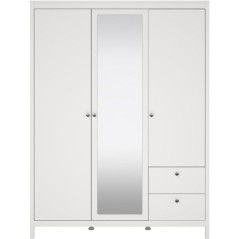 Armoire de chambre - MADRID - Blanc - 3 portes dont 1 avec miroir - 15