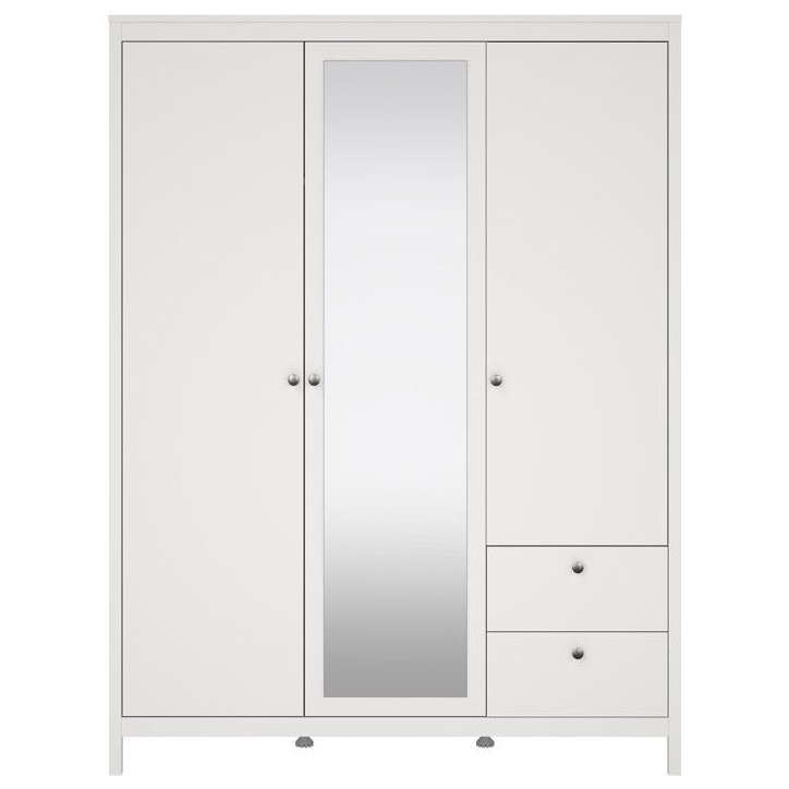 Armoire de chambre - MADRID - Blanc - 3 portes dont 1 avec miroir - 150 x 58,4 x 199 cm Armoire de chambre - MADRID - Blanc - 3 portes dont 1 avec miroir - 150 x 58,4 x 199 cm