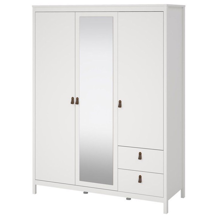 Armoire de chambre - MADRID - Blanc - 3 portes dont 1 avec miroir - 150 x 58,4 x 199 cm Armoire de chambre - MADRID - Blanc - 3 portes dont 1 avec miroir - 150 x 58,4 x 199 cm