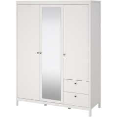 Armoire de chambre - MADRID - Blanc - 3 portes dont 1 avec miroir - 15
