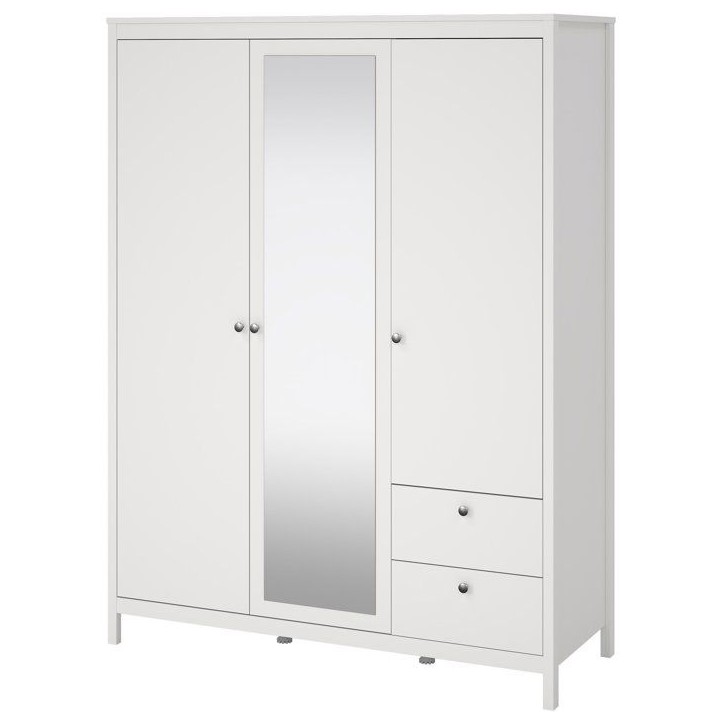 Armoire de chambre - MADRID - Blanc - 3 portes dont 1 avec miroir - 150 x 58,4 x 199 cm Armoire de chambre - MADRID - Blanc - 3 portes dont 1 avec miroir - 150 x 58,4 x 199 cm