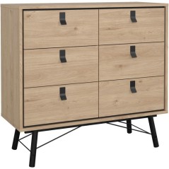 Commode RY - 6 Tiroirs - Décor Chene - L101,8 x P40,1 x H94,8 cm