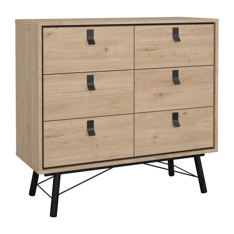 Commode RY - 6 Tiroirs - Décor Chene - L101,8 x P40,1 x H94,8 cm