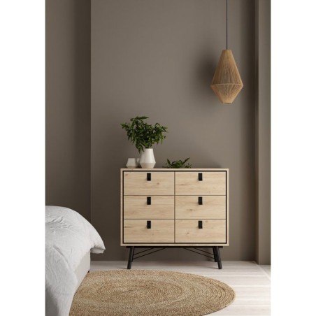Commode RY - 6 Tiroirs - Décor Chene - L101,8 x P40,1 x H94,8 cm