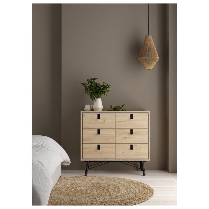 Commode RY - 6 Tiroirs - Décor Chene - L101,8 x P40,1 x H94,8 cm