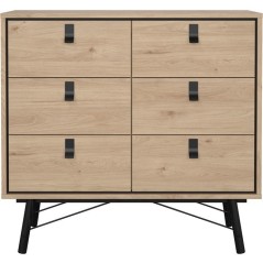 Commode RY - 6 Tiroirs - Décor Chene - L101,8 x P40,1 x H94,8 cm