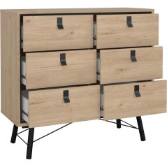 Commode RY - 6 Tiroirs - Décor Chene - L101,8 x P40,1 x H94,8 cm