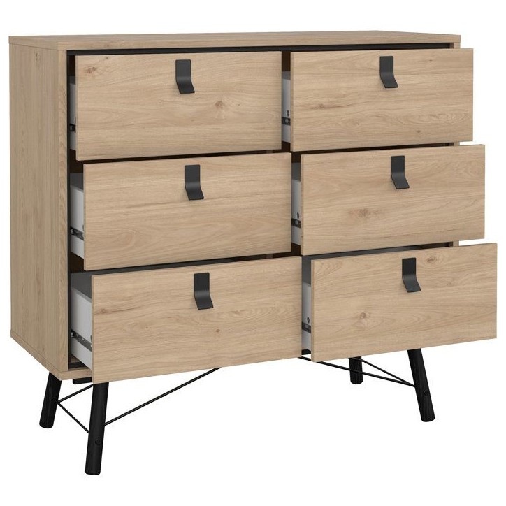 Commode RY - 6 Tiroirs - Décor Chene - L101,8 x P40,1 x H94,8 cm