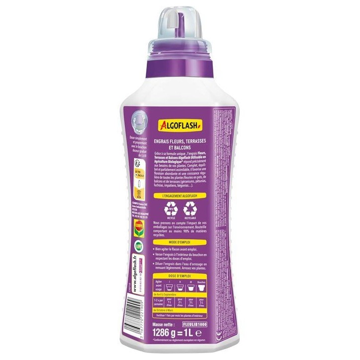 Engrais fleurs - ALGOFLASH - Fleurs, terrasses & balcons - 1 L - UAB Engrais fleurs - ALGOFLASH - Fleurs, terrasses & balcons - 1 L - UAB