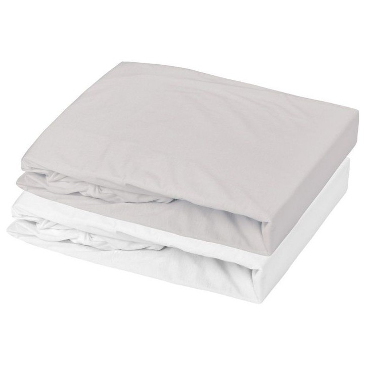Lot de 2 draps housse - MON PTIT DODO - Jersey 100% coton - 60 x 120 cm - Blanc et gris souris Lot de 2 draps housse - MON PTIT DODO - Jersey 100% coton - 60 x 120 cm - Blanc et gris souris