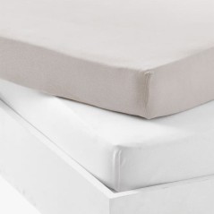 Lot de 2 draps housse - MON PTIT DODO - Jersey 100% coton - 60 x 120 cm - Blanc et gris souris